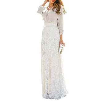 

SKIRT Women Fahsion Concise High Waist Lace Long Style Solid Color All-match Casual