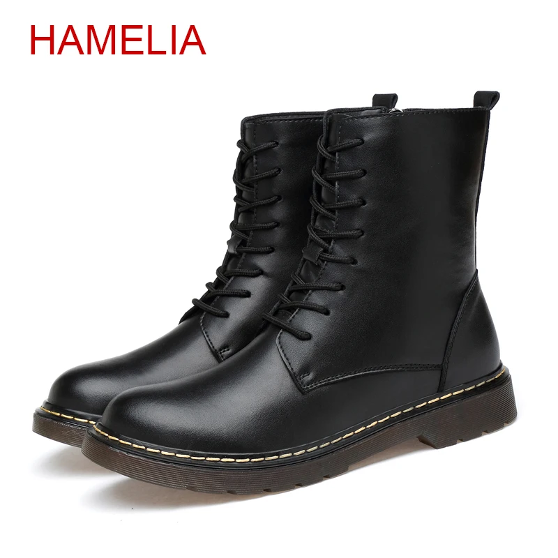 

Hamelia Size 35-47 Men Snow Boots Genuine Leather Zip Winter Cow Leather Fur Warm Mens Martin Boots Fluff Oxfords Outdoor Zipper