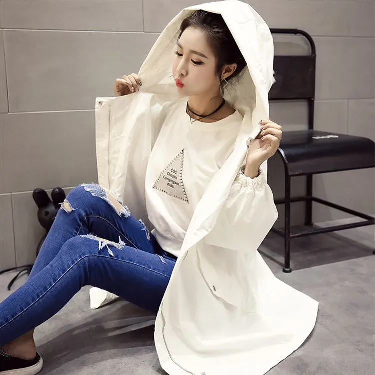 Autumn Women Pure Color Long Trench Coat Loose Hooded Windbreaker Adjustable Waist Female preppy Oversize Thin Overcoat Outwear