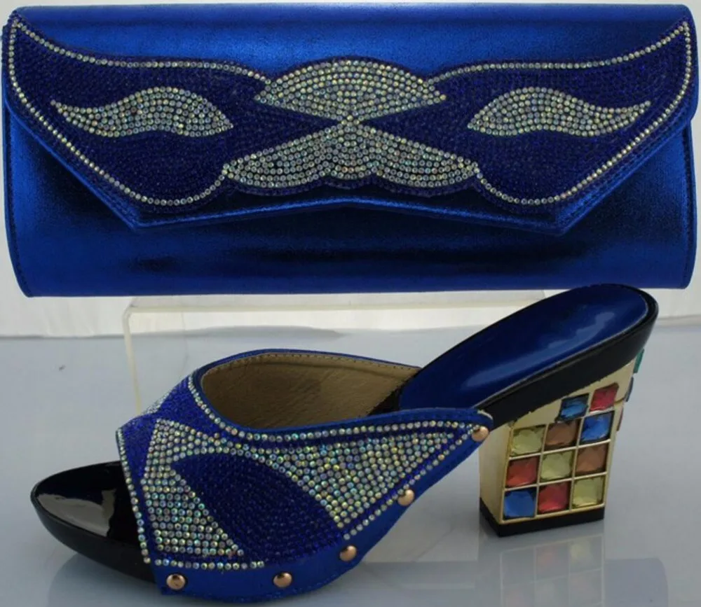 ME2217 BLUE!free shipping African shoes and matching bags with rhinestones!hot sale Italian ...