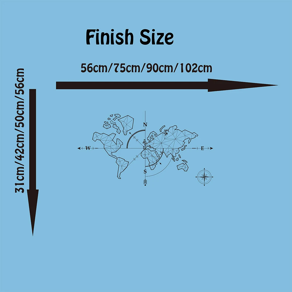 Настенная виниловая наклейка с изображением большой карты мира компаса земли