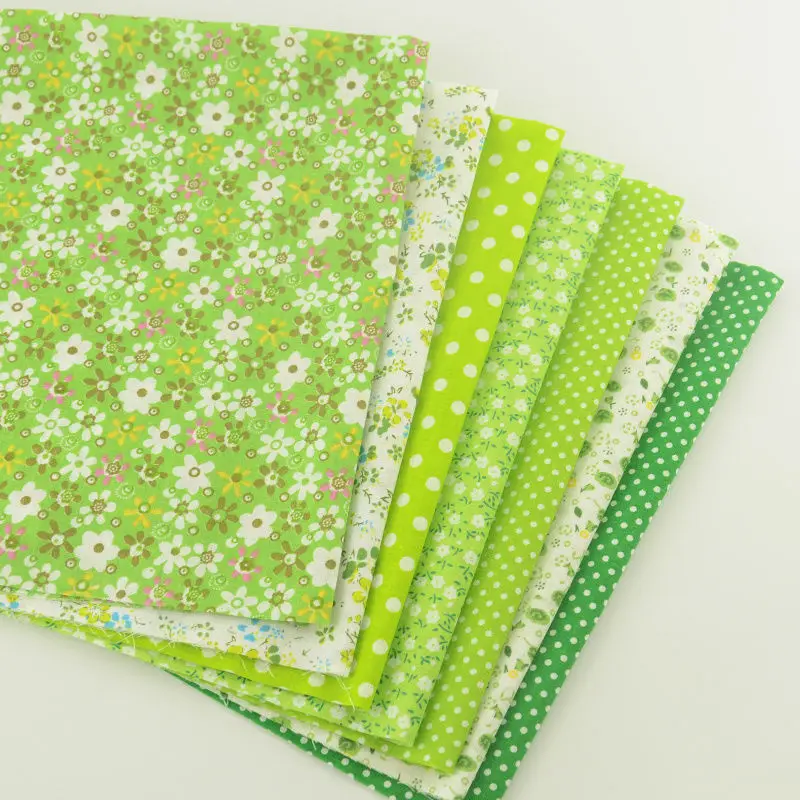 Booksew Cotton Fabric 7pcs/lot Green Theme Lovely Floral and Dots Style Quilting Cloth Patchwork Crafts Sewing Doll