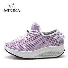 Minika Women Summer Sport Sneakers Light Up Women Swing Wedges Platform zapatos mujer trainers feminino Hollow