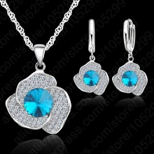 Прозрачный кубический циркон кулон 925 пробы Серебряное ожерелье/серьги ювелирный набор для женщин Свадебные ювелирные изделия