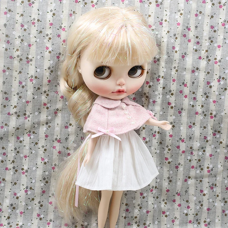 Наряды для куклы Blyth, белое платье с розовой мантией, костюм для 1/6 azone BJD pullip licca