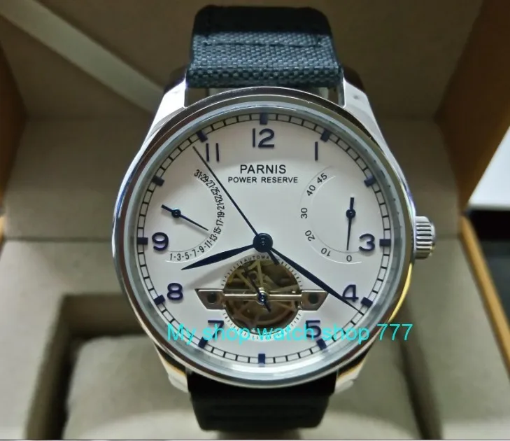 

43mm PARNIS White dial power reserve Automatic Self-Wind Mechanical movement men's watch Mechanical watches dfgd167A