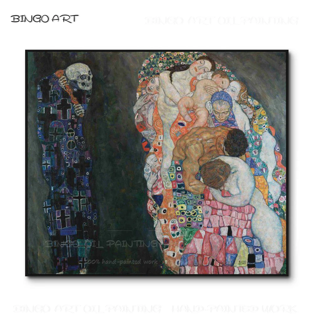 Top Artist Reproduction Famous Canvas Artwork Death And Life Oil Painting Hand Painted Gustav Klimt Death And Life Oil Painting Painting Calligraphy Aliexpress