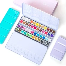 Paleta de pinturas à prova d'água para alunos, conjunto superior, portátil, 12/24/48 cores, glitter perolado, conjunto de pinturas em aquarela, caixa de estanho, pigmento sólido