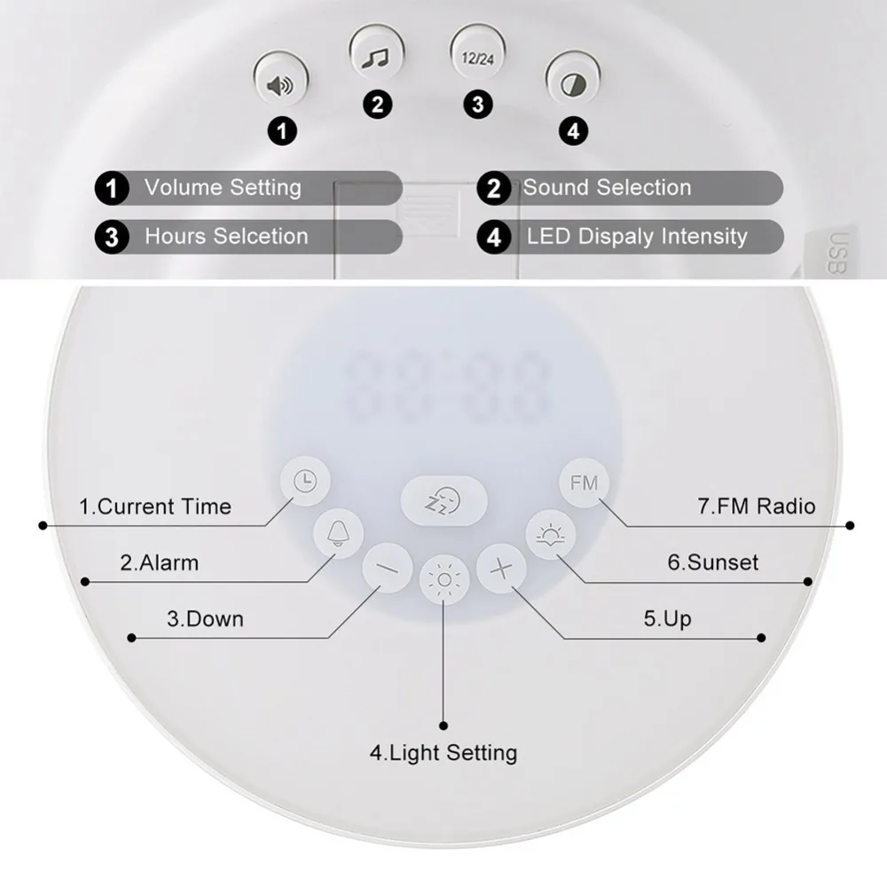 Будильник С восходом солнца, будильник, яркий светильник, имитация цифрового будильника, звук природы, FM радио, функция повтора сигнала, сенсорное управление