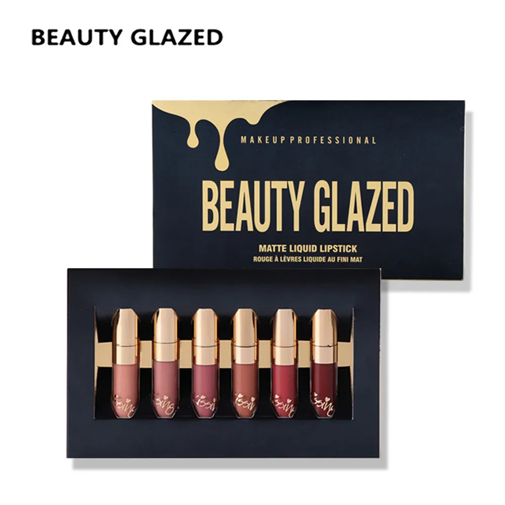 

Beauty Glazed 6Pcs Liquid Lip Gloss Set Matte Shimmer Same As Kyliejenner Edition Lipstick Women Lipgloss Set Easy to Wear