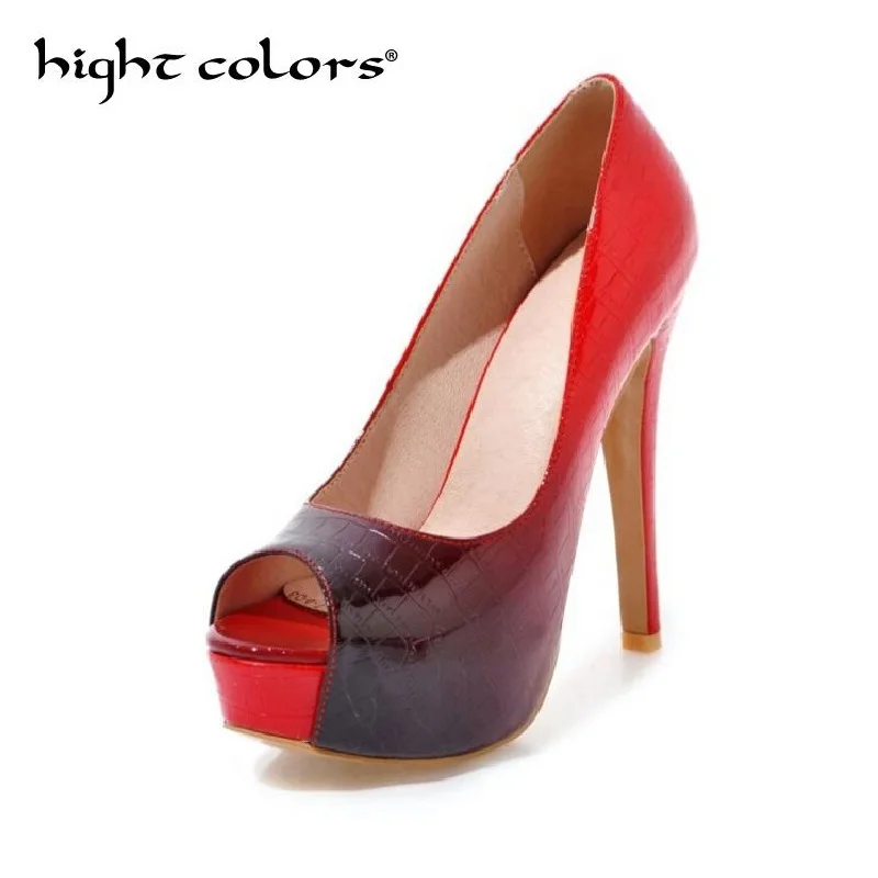 

2019 Fashion Large Size 34-48 Chunky High Heels Peep Toe Platform Slip On Pumps For Women Party Wedding Shoes Woman