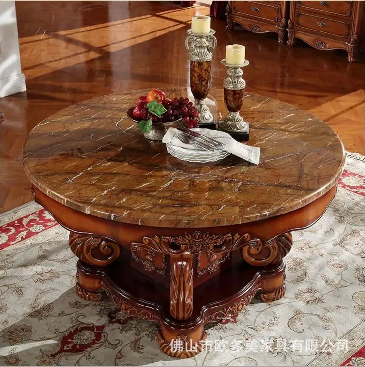 Modern Style Marble Italian Dining Table, 100% Solid Wood Italy Style Luxury round Dining Table set d1424