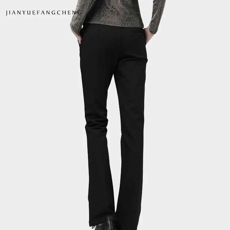 2019 Spring Autumn High Waist Straight Long Flared Pants Pocketed Office Ladies Formal Dress Pants Black/White Women Trousers 2019 Spring Autumn High Waist Straight Long Flared Pants Pocketed Office Ladies Formal Dress Pants Black/White Women Trousers
