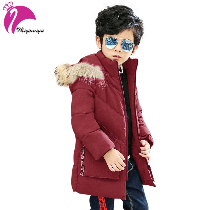 

weiqinniya Boys Down Parkas Jackets Winter Kid Down Jacket For Boy Fashion Children Windbreaker Fur Hooded Parka Jakcket For Boy