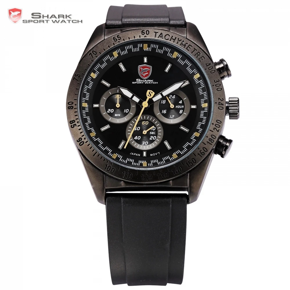 

Swell SHARK Sport Watch Full Black 6 Hands Steel Case Relogio 24Hrs Chronograph Rubber Strap Male Quartz Military Watches /SH273