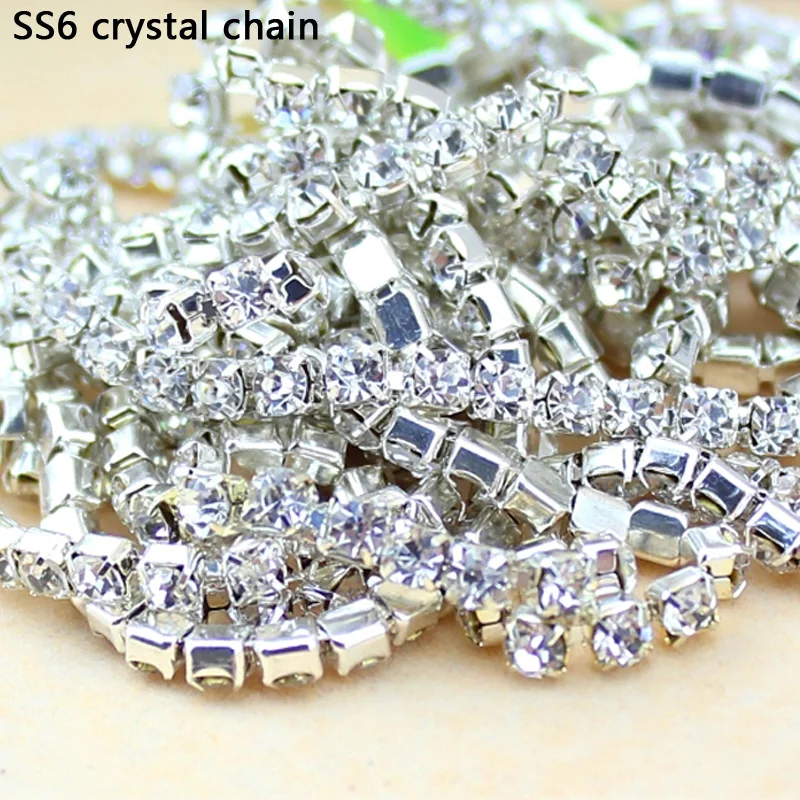 

QIAO 10Yards SS6 2MM Crystal Rhinestone Chain DIY Sew On Silver Base Density Trim Strass Crystal Cup Chains For Dress