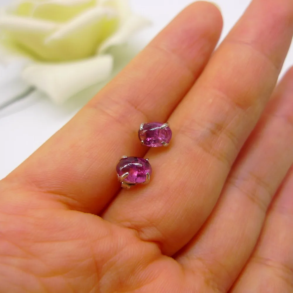 Natural red tourmaline earrings women silver 925 sterling 