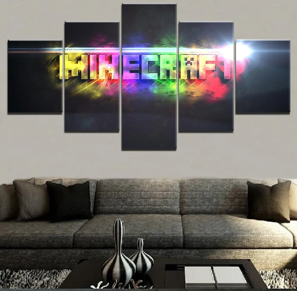 

Modern Painting On Canvas Wall Art Frame Home Decor HD Printed 5 Pieces Minecraft 7 Colour Logo Modular Pictures Game Posters