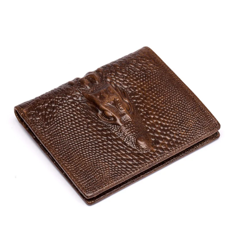 

Men's Leather Short Clutch Bag Oily Waist Layered Leather Retro Zipper Crocodile Pattern Wallet Multi-Card Wallet