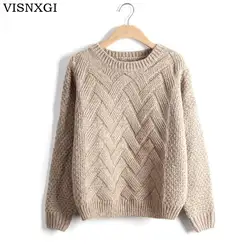 VISNXGI тянуть роковой 2019 осень зима для женщин свитеры для и пуловеры плед Толстый вязание мохер свитер женский свободные пестро