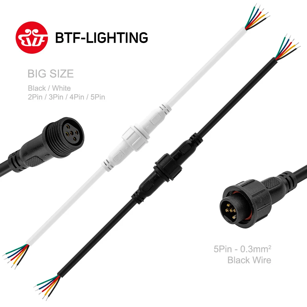 2pin/3pin/4pin/5pin/DC Светодиодные ленты Водонепроницаемый разъем светильник Удлинительный кабель черный/белый провод мужского и женского пола 40/60/100/200/300 см