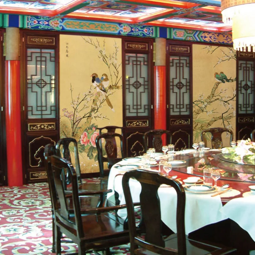 

Free shipping Purple daisy yellow bird camellia large TV sofa backdrop mural wallpaper Chinese hotel lobby custom  size