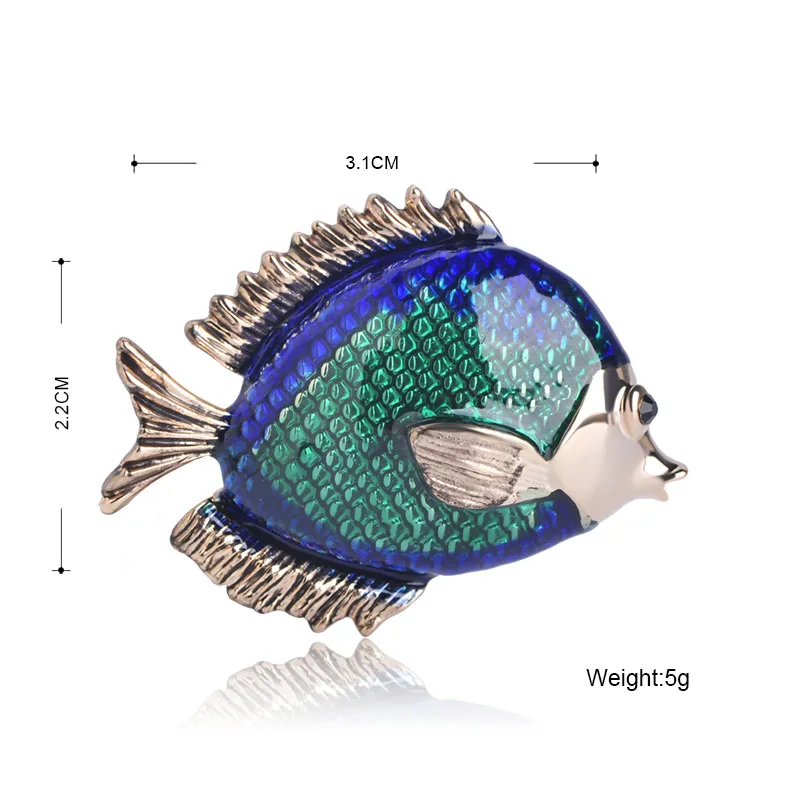 Блюз Мода морская рыба форма брошь зеленый золотой цвет эмали броши булавки для женщин ювелирные изделия шарф одежда Кролик пряжки подарки для детей