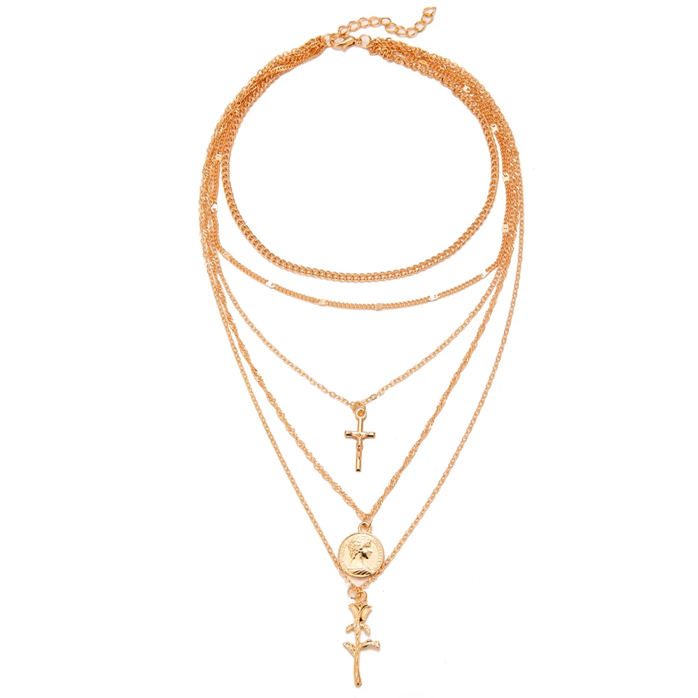 Women's Vintage Coin Shell Star Pendant Necklace 2019 Bohemian Multilayer Gold Silver Layered Moon Choker Necklace - Image 2