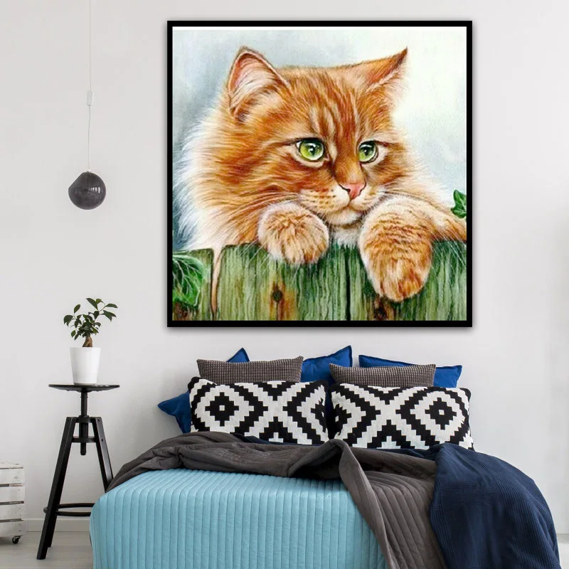 

Meian Full Diamond Embroidery Animal Orange Cat 5D Diamond Painting Cross Stitch 3D Diamond Mosaic Needlework Crafts