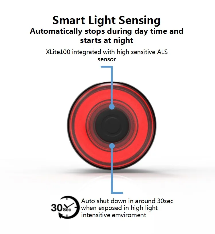 Best Bicycle XLITE100 Bicycle Rear Light Smart LED Braking Lamp Auto/Manual Switch 50hours Runtime Safety Visual Warning Lantern 3