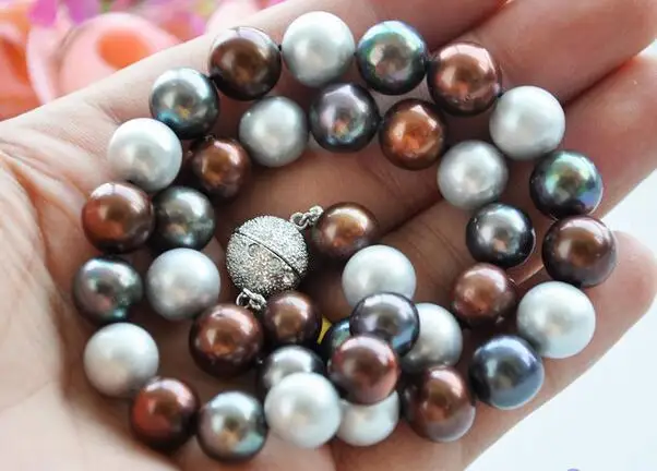 

3534 ROUND black coffee gray Freshwater PEARL NECKLACE