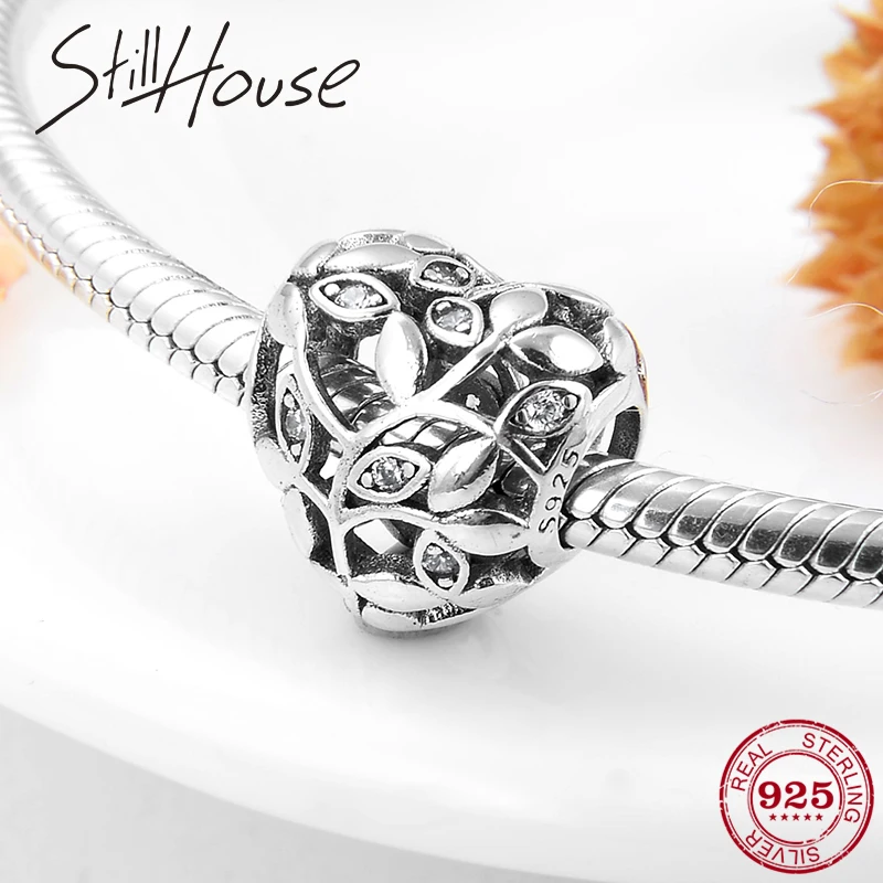 

Heart shape 925 Sterling Silver CZ tree of life DIY fine beads Fit Original Pandora Charm Bracelet Jewelry making