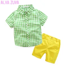 Vente chaude! 2017 D’été Enfants Vêtements Ensembles Bébé Garçons Chemises À Carreaux + Couleurs De Bonbons Shorts Costume Enfants Vêtements TX115