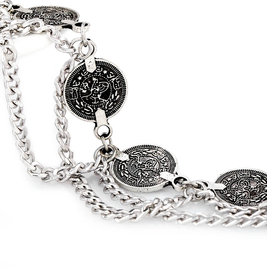 Vintage Silver color Anklets for Women Accessories Coin Charm