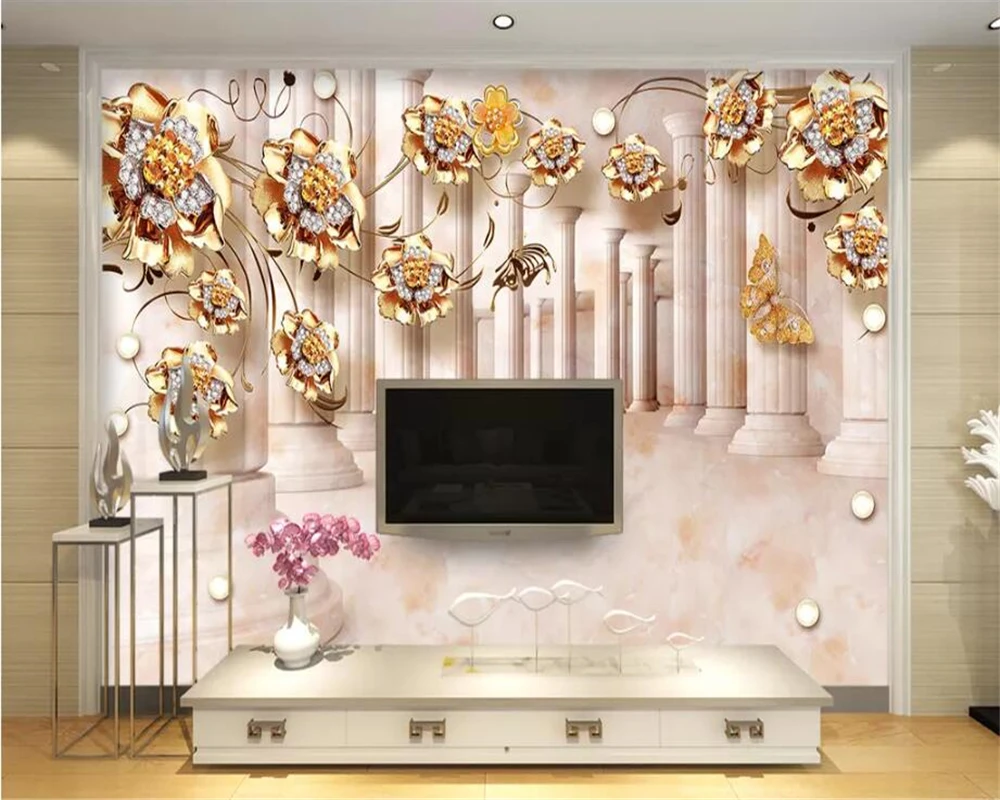 Фотообои beibehang на заказ 3d фотообои Золотая Роза лоза камень римская колонна фон