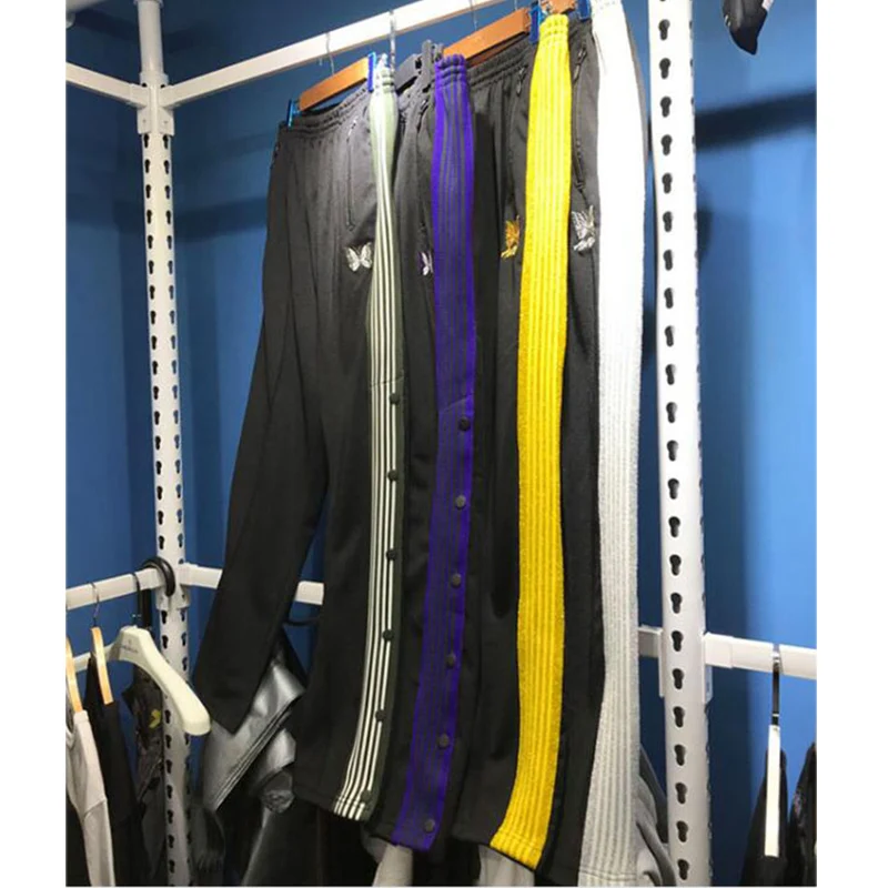 

2019 New AWGE Sweatpants A$APROCKY Butterfly Embroidery Striped AWGE x Needles Sweatpants Drawstring Tracksuit Joggers Pants