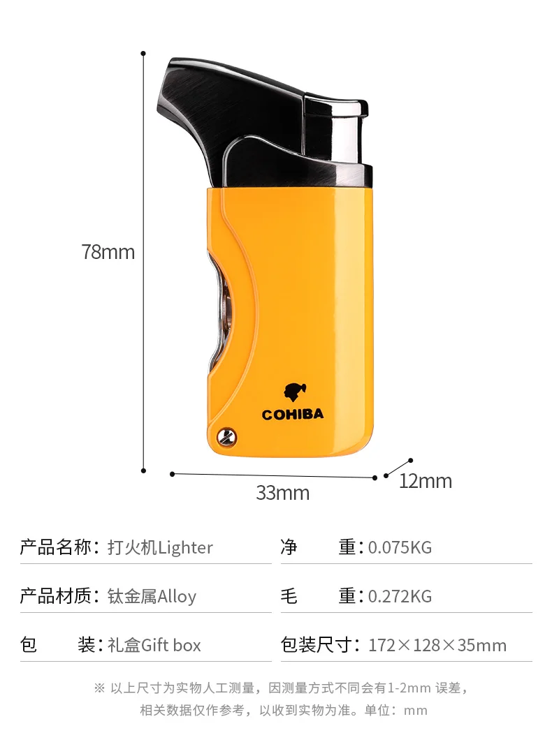 COHIBA ветрозащитная 1 фонарь, зажигалка для сигарет с пламенем, зажигалка для сигар с 2 сигары, набор для резки сигар из нержавеющей стали