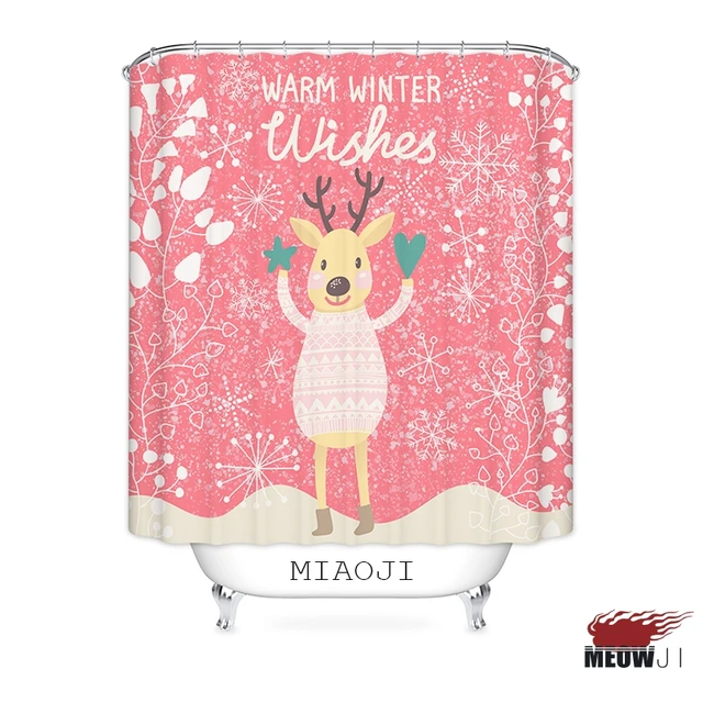 Christmas Reindeer Tree Elements Shower Curtain Printed Fabric
