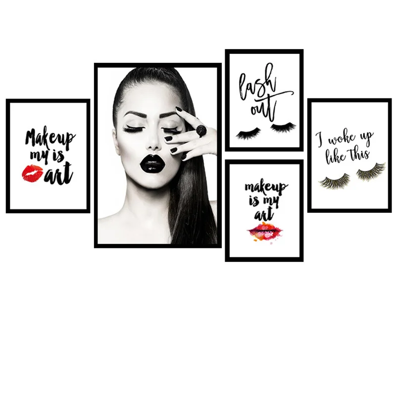 

Makeup Artist Red Lips Eyelashes Abstract Nordic Decorative Painting Bedroom Beauty Shop Wall Art Canvas Picture Figure