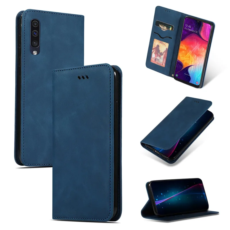 Классический флип-чехол-кошелек для samsung Galaxy A50, чехол из искусственной кожи, Сумка с отделением для карт, чехол для samsung Galaxy A70, чехол для samsung A50 - Цвет: Navy Blue