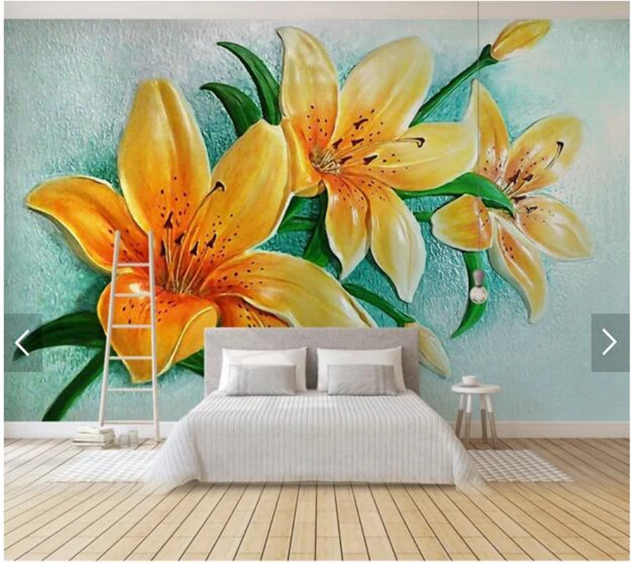 

Custom papel DE parede 3d, golden embossed lily mural for living room bedroom sofa background decorative wallpaper