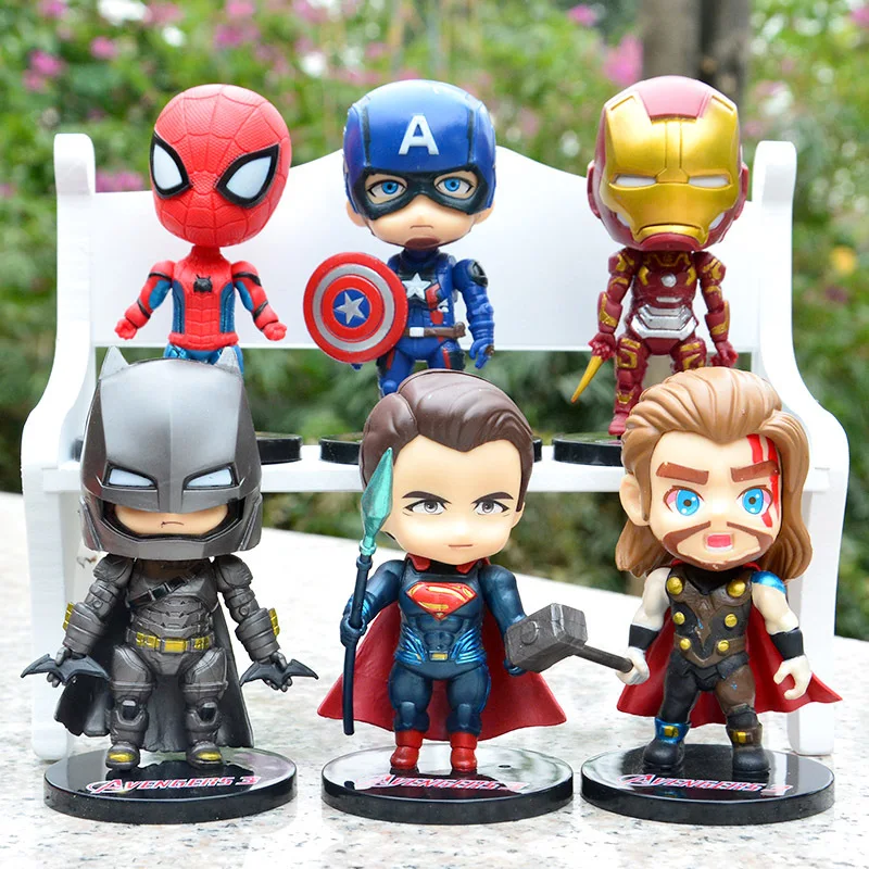 

6pcs Q version Marvel Super hero Avengers Tony Stark SHF Iron Man Captain Marvel MK50 Action Figure Toy PVC Model for kids Gift