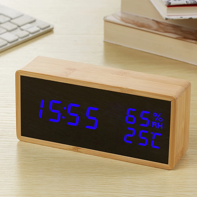 Modern Sound Control LED Alarm Clock Wooden Watch Despertador Temperature Humidity Electronic Desktop Digital Table Clocks Modern Sound Control LED Alarm Clock Wooden Watch Despertador Temperature Humidity Electronic Desktop Digital Table Clocks