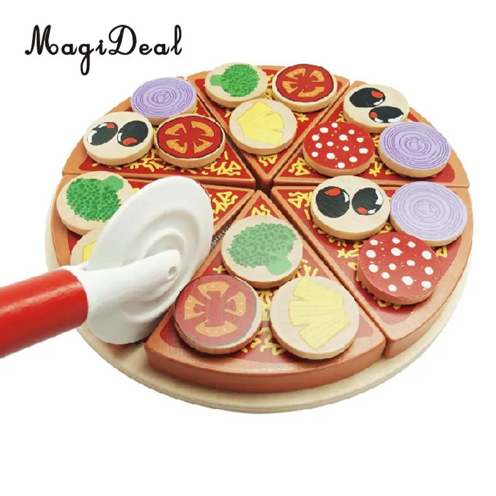 Simumaltion Wooden Sticky Pizza Kitchen Food Cutting Play Kids Pretend Role Play Kitchen Toy Early Learning