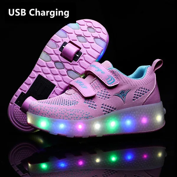 Heelies USB зарядка светодиодный Красочные Дети Мода кроссовки с два колеса роликовые коньки обувь для мальчиков и девочек синий - Цвет: 159 Pink