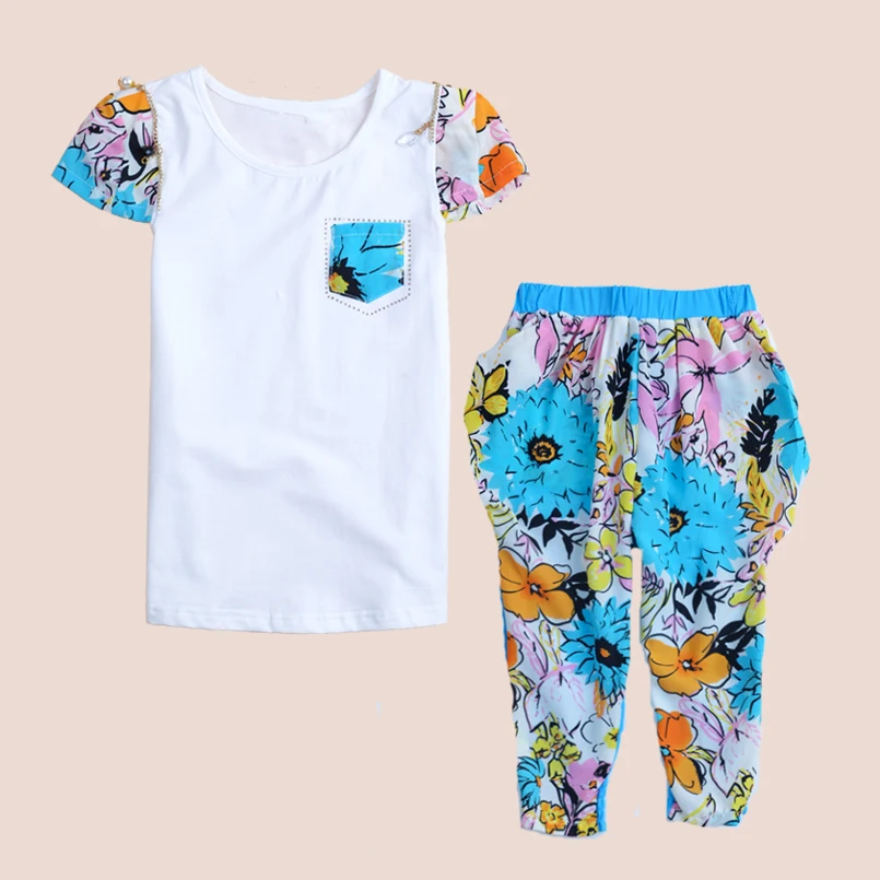 2PC Toddler Infant Baby Girl Short Sleeve T-shirt /&Pants Clothes Kids Sets 1-8Y
