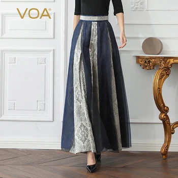 

VOA Silk Wide Leg Pants Vintage Long Trouser Women Plus Size 5XL High Waist Office Jacquard Georgette Loose Palazzo Pants K567