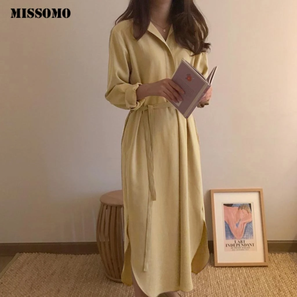 

MISSOMO Clothes Women Shirt Dress Long Sleeve Bandage dress Pure Color Dress Korean style Harajuku summer dress 2019 vestidos