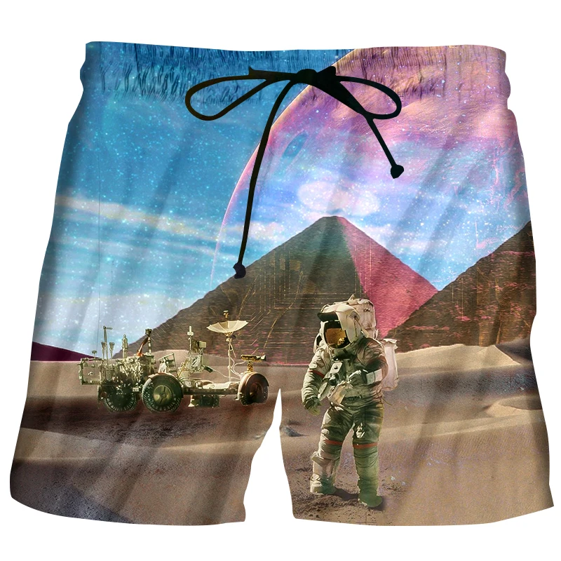 

Fashion Summer Casual Shorts Men Beach Trunks 3D Astronauts In Cosmic Planet Print Bermuda Quick Dry Fitness Board Shorts 6XL