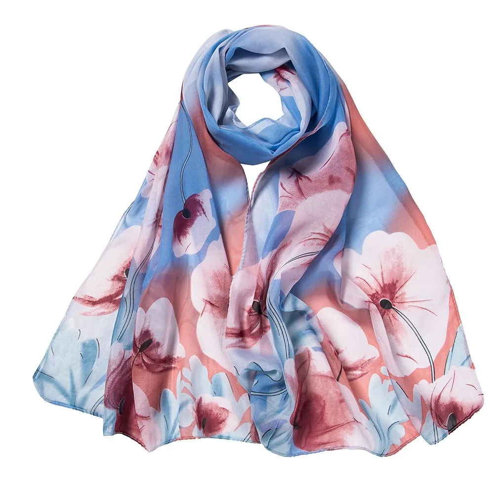 

Chiffon Women Scarves Flower Printing Soft Long Wrap Scarf 2018 Ladies Shawl Scarves
